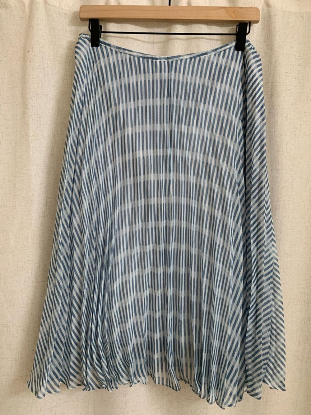 BB Dakota Accordion Striped Blue White A-Line Midi Skirt READ - Picture 2 of 9